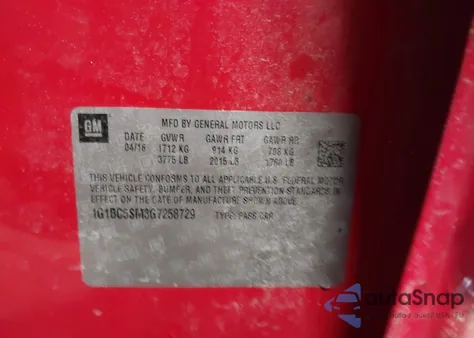 2016 Chevrolet Cruze Ls Auto z USA, uszkodzony, nr VIN 1G1BC5SM3G7258729